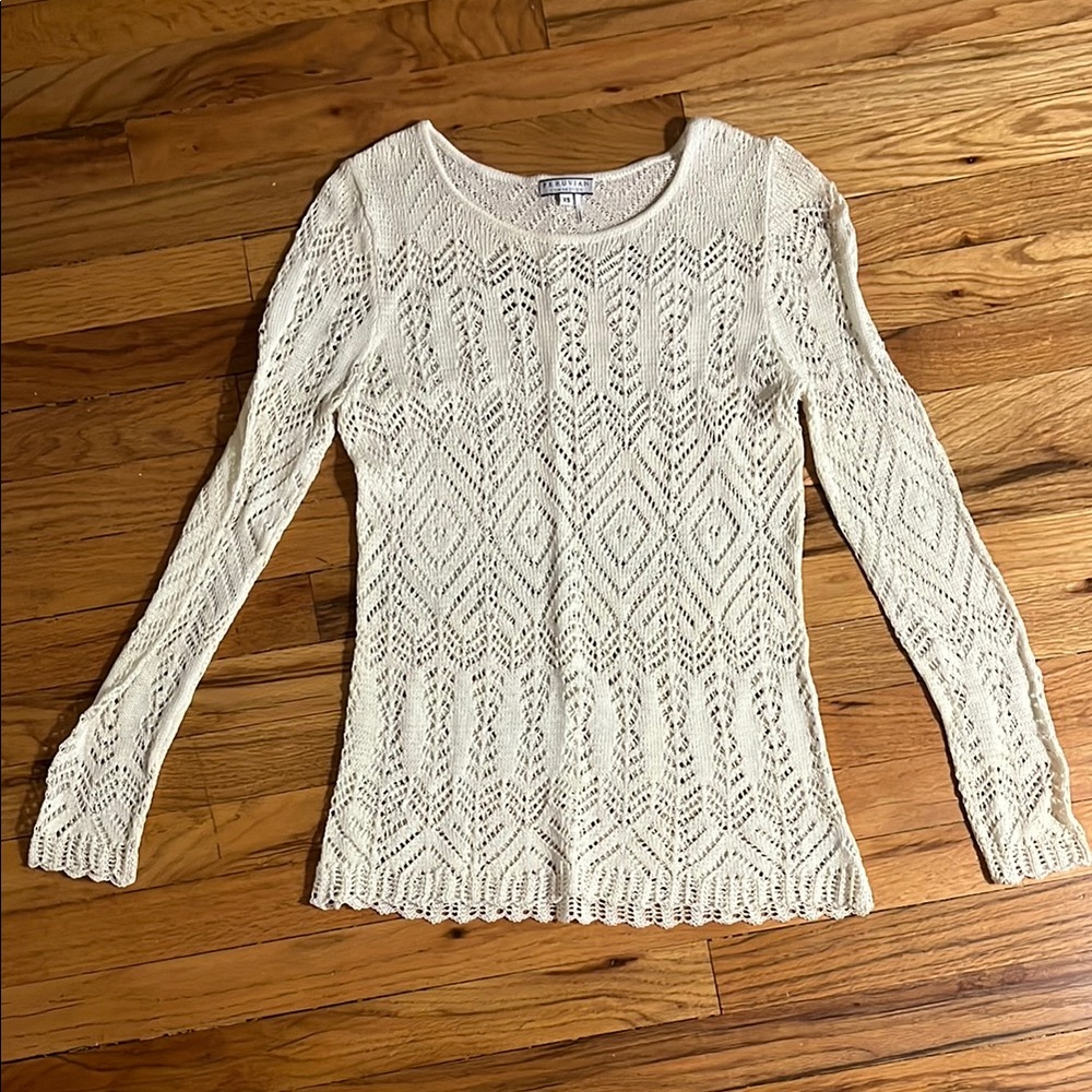 Peruvian Connection Cream Lace Knit Blouse